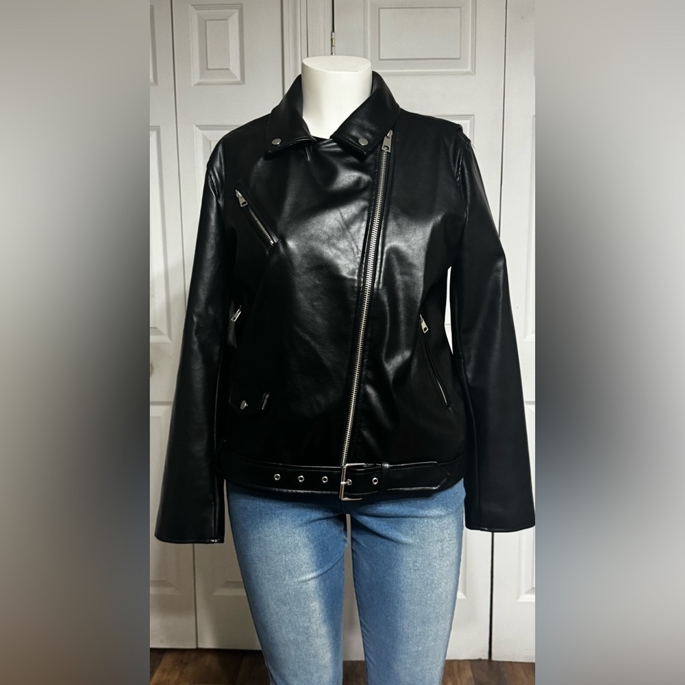 Cotton On Faux Leather Moto Biker Jacket Black Size S/M - Picture 9 of 13